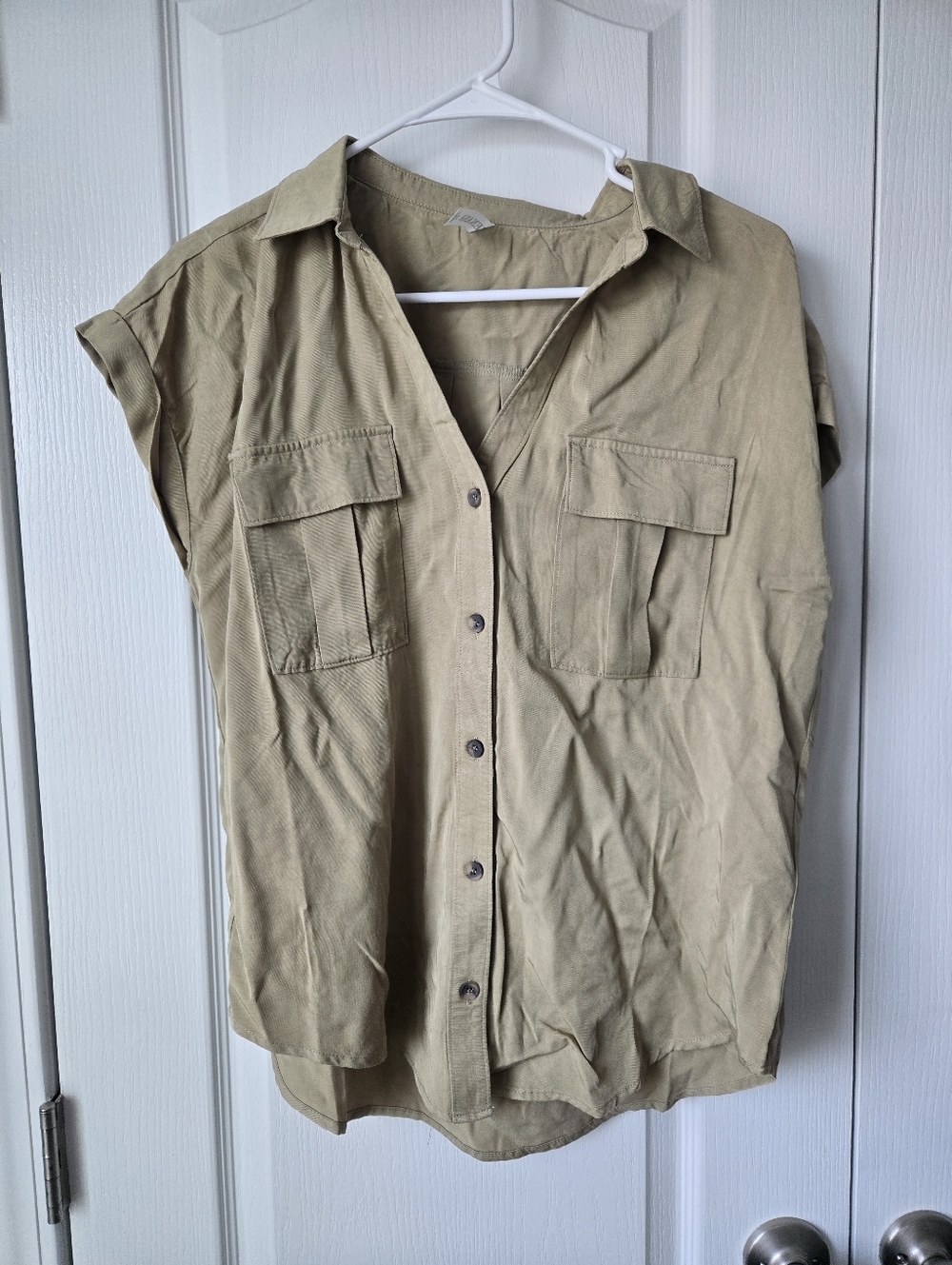 Zenana Light Khaki Utility Button-Front Women's Top Size Medum NWT